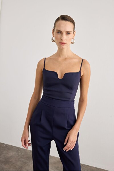 rue İnce Askılı Fermuarlı Lacivert Büstiyer