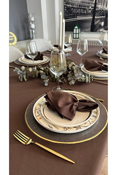 Decamor home Set of 6 Cotton Stain-Resistant Brown Napkins 40 X 40 cm