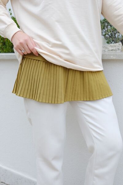 LOCCO Oil Green Women's Pleated Cotton Tunic - Sleeveless