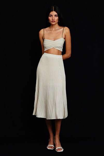 rue Трикотажний топ з ланцюжковими бретелями, екрю