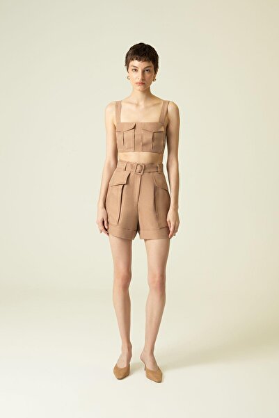 rue Подробен джобен камилски къс топ с презрамки