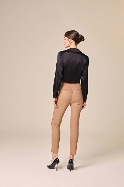 rue Tie-Up Silk Crop Black Shirt Blouse