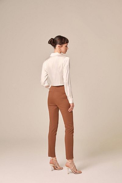 rue Tie-Up Silk Crop Ecru Shirt Blouse