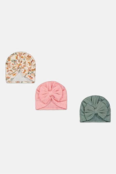 Bebe Toddlers Girl 3 Pc Allover Printed Front Bow Turban Hats, Pink