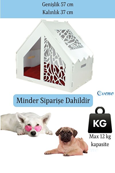 Evene Ahşap Köpek Kulübesi Dekoratif Köpek Evi Beyaz Renk Seperatör Model