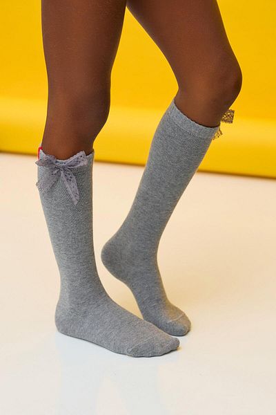 Katia&Bony Family Knee-High Ribbon Children's Basic Gray-Melange Socks