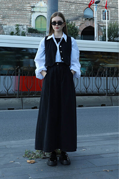 ZÜLAYS V Yaka Denim Yelek Siyah