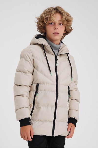 SİVAİST Cream Boy's Water and Windproof Washable Jacket & Coat with Thick Fur Inside