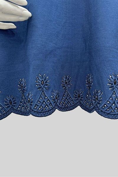 Moda Zeyn Bluză albastră din bumbac pieptănat din viscoză - Guler de fustă cu detalii de piatră