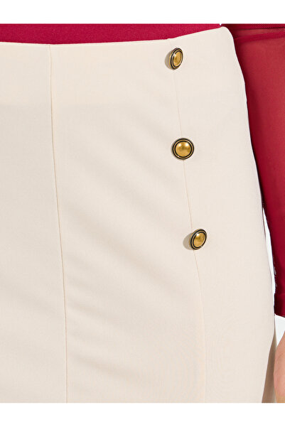 Styli Button Detail Midi Skirt with Split Hem