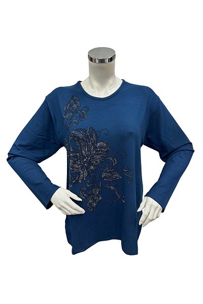 Moda Zeyn Bluză din bumbac pieptănat cu trifoi, cu modele florale mari, elegantă