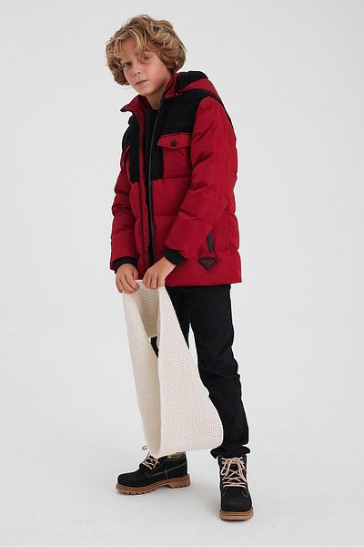 SİVAİST Thick Inflatable Coat & Coat with Red Plush Detail for Boys