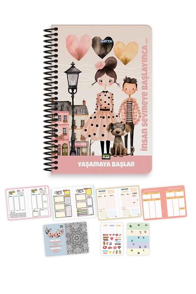 Gıpta 96 Φύλλα Weekly Planner με σκληρό εξώφυλλο όταν ο άνθρωπος ξεκινά να αγαπά - Spiral Mono Plan