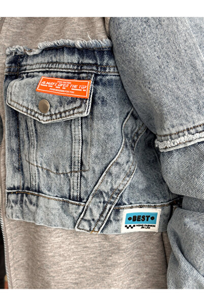 FEMELLE Women's Gray Zippered Pocket Jeans Detailed Hooded Design Jacket