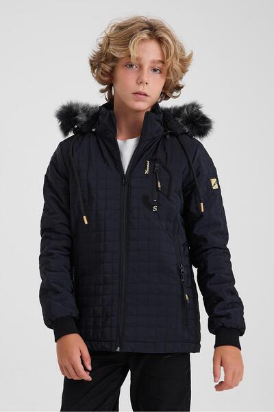 SİVAİST Palton matlasat pentru băiat bleumarin, rezistent la apă și vânt - glugă detașabilă