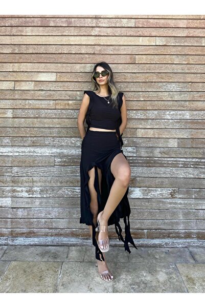 Angel Mia Μαύρη μπλούζα Sandy - Λεπτομέρεια με βολάν