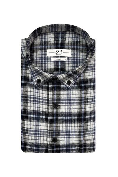 SÜVARİ White Plaid Flannel Winter Shirt with Horseman Loose Cut Pockets
