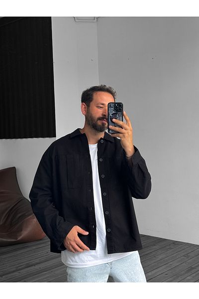 BYBASICMAN Black Pleated Pocket Shirt Yp-4049