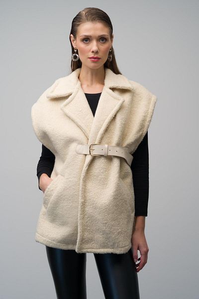 Olcay Cream 8242 - Loose Vest with Leather Belt and Lining