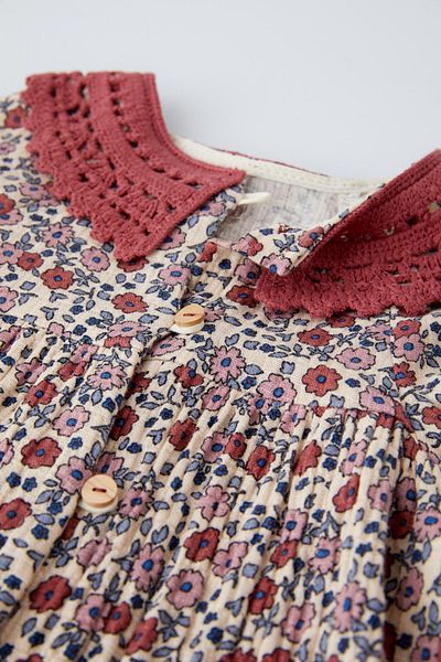 Monila Rochie pentru fete de sezon nou cu guler detaliat cu imprimeu floral