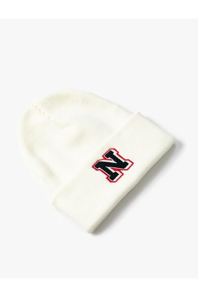 Koton College Beret with Letter Embroidery and Folding Detail