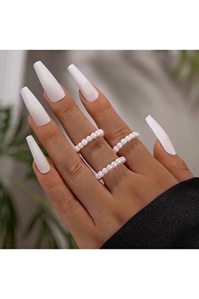 Shiklik MODA مجموعة من 3 خواتم نسائية باللون الأبيض مرصعة باللؤلؤ