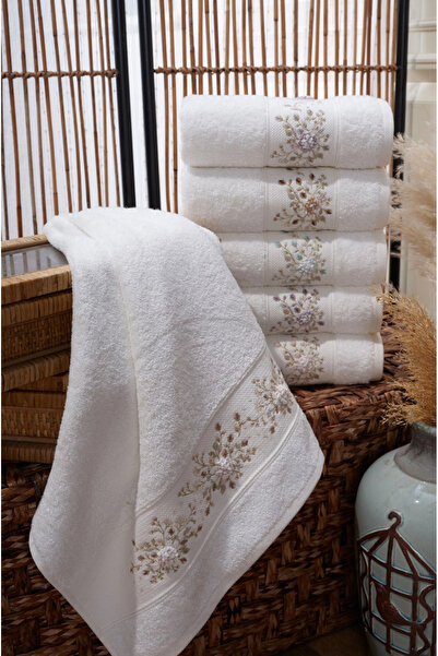 Fiesta Home Fiesta Analı Kızlı Çeyizlik Havlu Seti Nakışlı Krem Bambu 50X90 (...