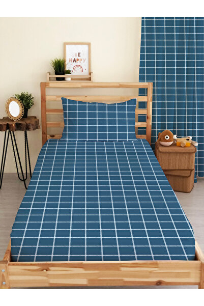 Evmila Plavi Jednokrevetno Čaršav sa lastišem set - Karirani dezen Sa deznom ...