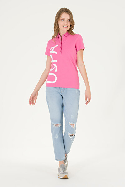 U.S. Polo Assn. Tricou roz pentru femei cu gât polo - 50262939 -VR041