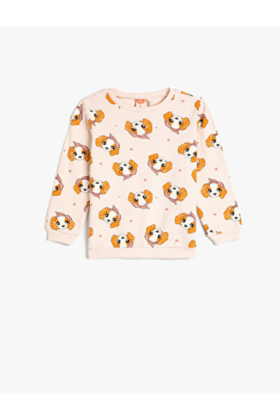 Koton Sweatshirt Köpek Baskılı Bisiklet Yaka Pamuklu Şardonlu