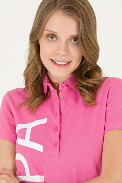 U.S. Polo Assn. Tricou roz pentru femei cu gât polo - 50262939 -VR041