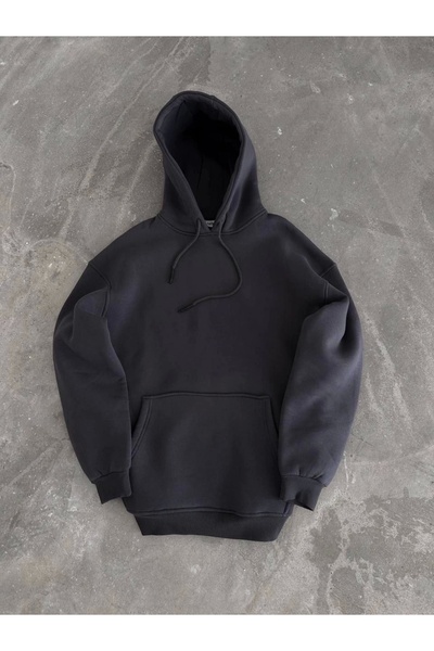 DAILY BOUTIQUE Hooded Three Thread Combed Cotton Basic Sweatshirt - Smoked