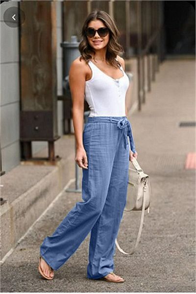 diaves Pantaloni de in pentru damă cu talie elastică