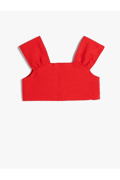 Koton Crop Tweed Blouse Button Detailed Sleeveless Cotton
