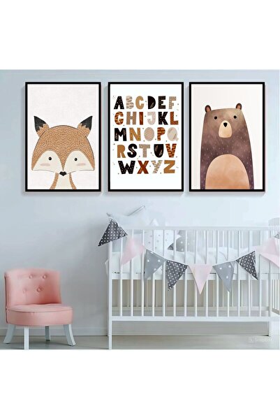 icase Tablou pentru camera copiilor Bear Alphabet Fox Concept Decor Set de 3 ...