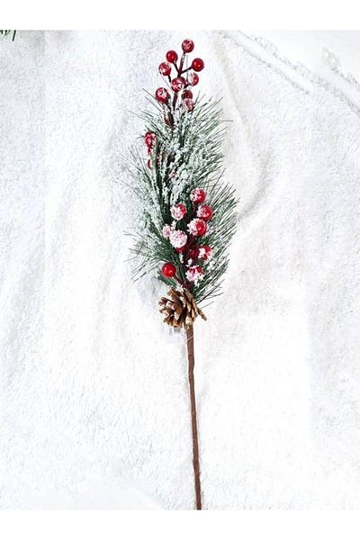 Parti Dükkanım Christmas Snowy Conifer and Cherry Branch 60 cm 1 Piece