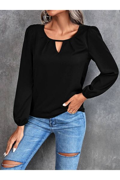 Trendusfashion Μπλούζα κρεπ με στρογγυλή λαιμόκοψη με λεπτομέρεια μπροστά