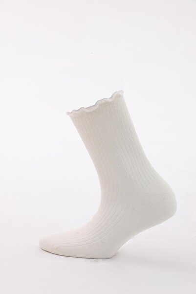 Katia&Bony Γυναικείες κάλτσες Ecru - με βολάν στον αστράγαλο