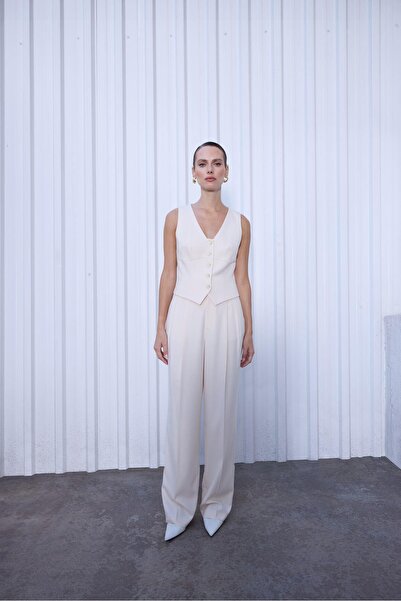 rue Önden Düğmeli Kolsuz Ekru Yelek