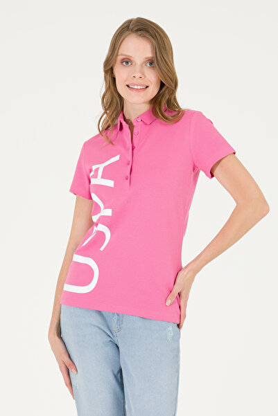 U.S. Polo Assn. Tricou roz pentru femei cu gât polo - 50262939 -VR041