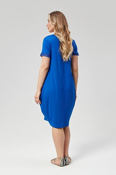 Ebsumu Rochie albastră de mărime Plus - Buzunar și mâneci detaliu plasă