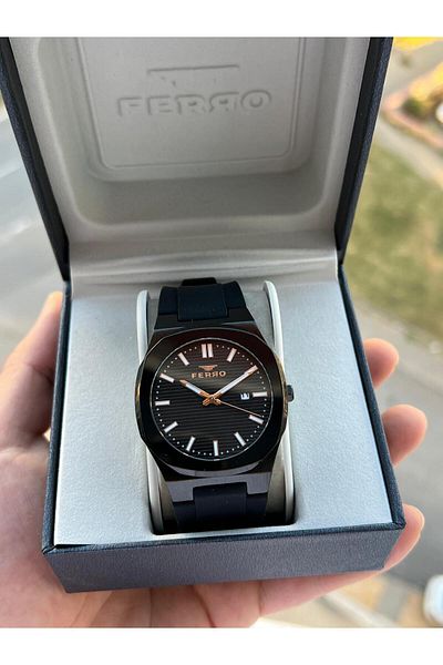 FERRO Silicone Cord Calendar Dial 30 Mt Water Resistant Men's Wristwatch Efm.11340-Gs
