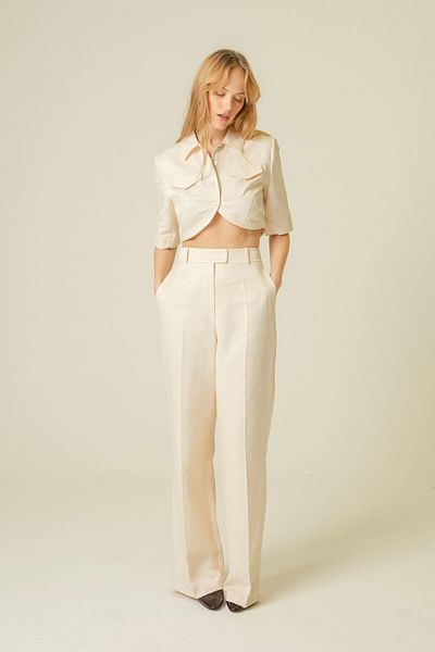 rue Ecru Crop Shirt - Short Sleeve and Pocket Detail