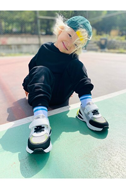 kids A more Yoyo Velcro Elastic Mesh Detailed Leather Boys' Shoes Black