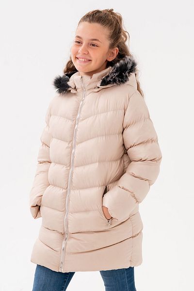 VODENS Girl's Beige Fleece Inside Furry Waterproof Thick Detachable Hooded Coat Coat
