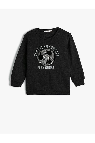 Koton Sweatshirt mit Fußball-Aufdruck, langärmlig, gerippter Rundhalsausschnitt