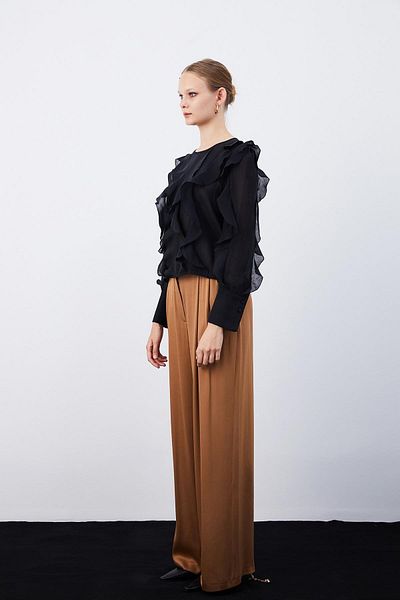 rue. Semi Transparent Black Shirt - Flounced and Striped