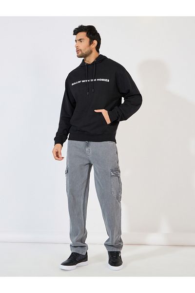 Styli Slogan Text Print Relaxed Fit Hoodie