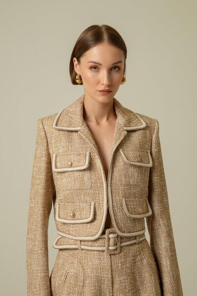 rue Camel Crop Jacket - Gold Button Detail