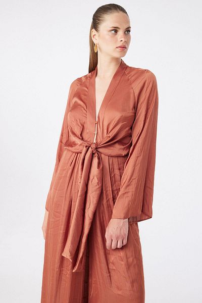 rue. Front Tie Comfortable Form Cinnamon Jumpsuit